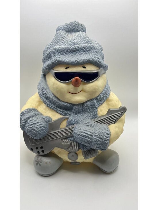 Encore Other - Snowman Figurine With Guitar Gray Knit Hat & Scarf Winter Decor 2001 8" Tall